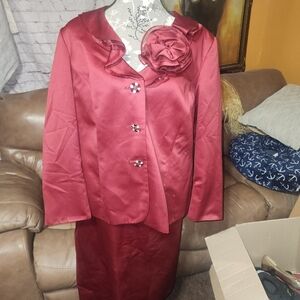 Kasper Burgundy Floral Skirt Suit